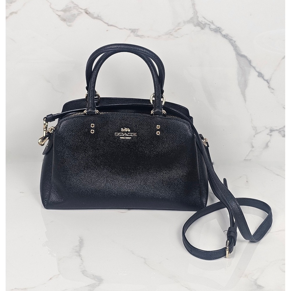 Coach 91146 Mini Lillie Carryall‎ Black Crossgrain Leather Satchel Crossbody Bag